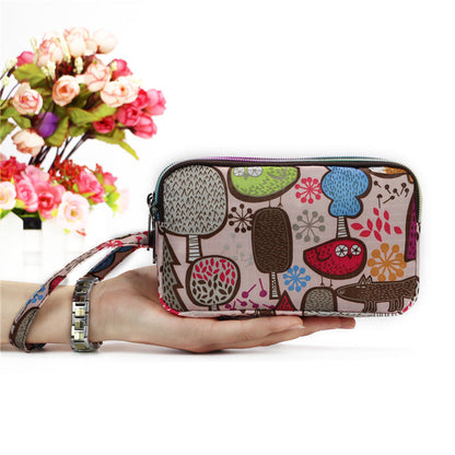 Floral Printed Fabric Wristlet Wallet for Women - Double Zipper Clutch with Wrist Strap -dropshippingabc.com