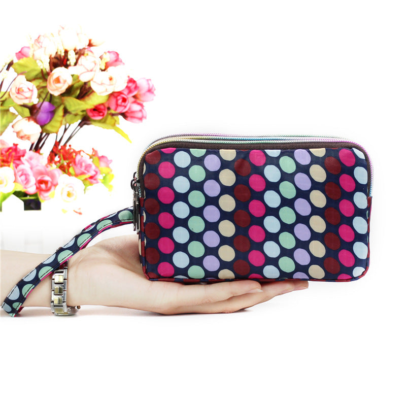 Floral Printed Fabric Wristlet Wallet for Women - Double Zipper Clutch with Wrist Strap -dropshippingabc.com