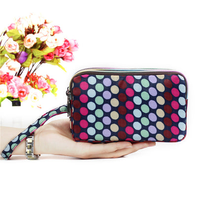 Floral Printed Fabric Wristlet Wallet for Women - Double Zipper Clutch with Wrist Strap -dropshippingabc.com