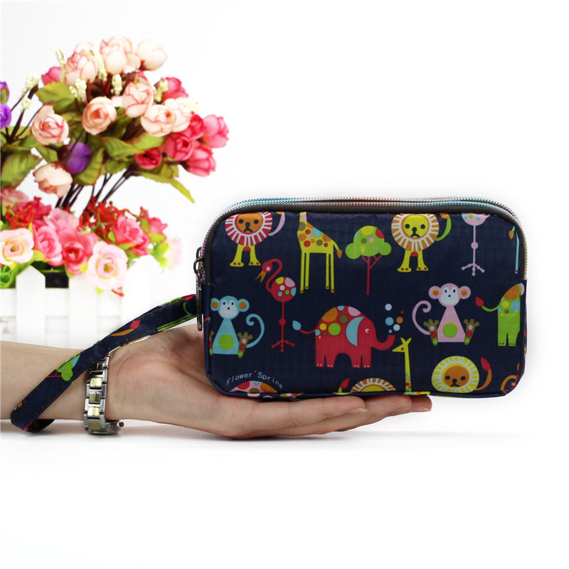 Cartera de tela con estampado floral para mujer - Cartera de mano con doble cremallera y correa para la muñeca