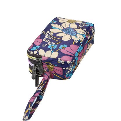 Floral Printed Fabric Wristlet Wallet for Women - Double Zipper Clutch with Wrist Strap -dropshippingabc.com