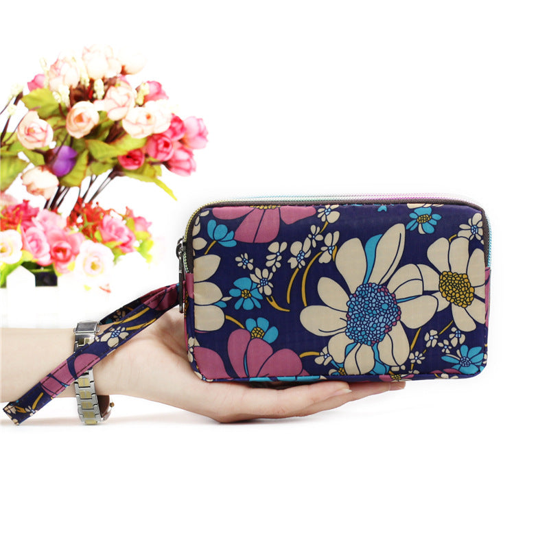 Floral Printed Fabric Wristlet Wallet for Women - Double Zipper Clutch with Wrist Strap -dropshippingabc.com