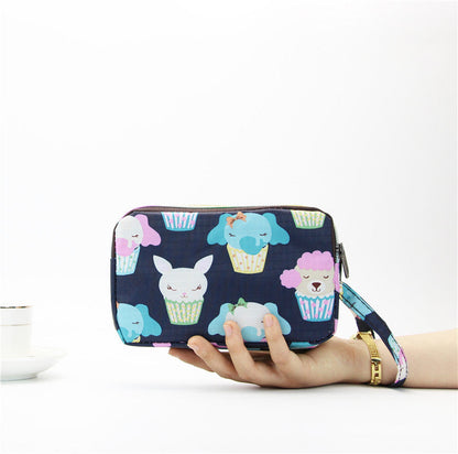 Cartera de tela con estampado floral para mujer - Cartera de mano con doble cremallera y correa para la muñeca