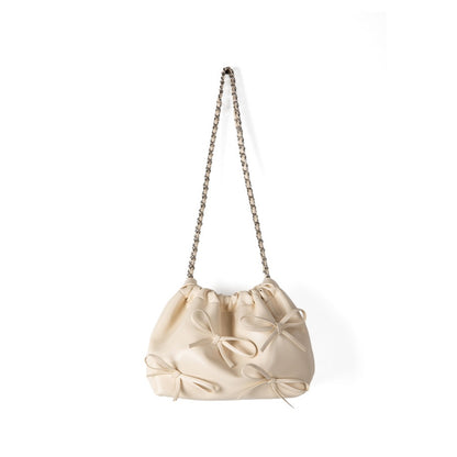 Commuter versatile chain bag, bow soft leather crossbody bag women, spring fashion shoulder crossbody bag