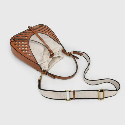 Elegante bolso bandolera marrón tipo cubo - Bolso tote vintage de punto con estilo y práctico bolso bandolera pequeño tipo hobo 