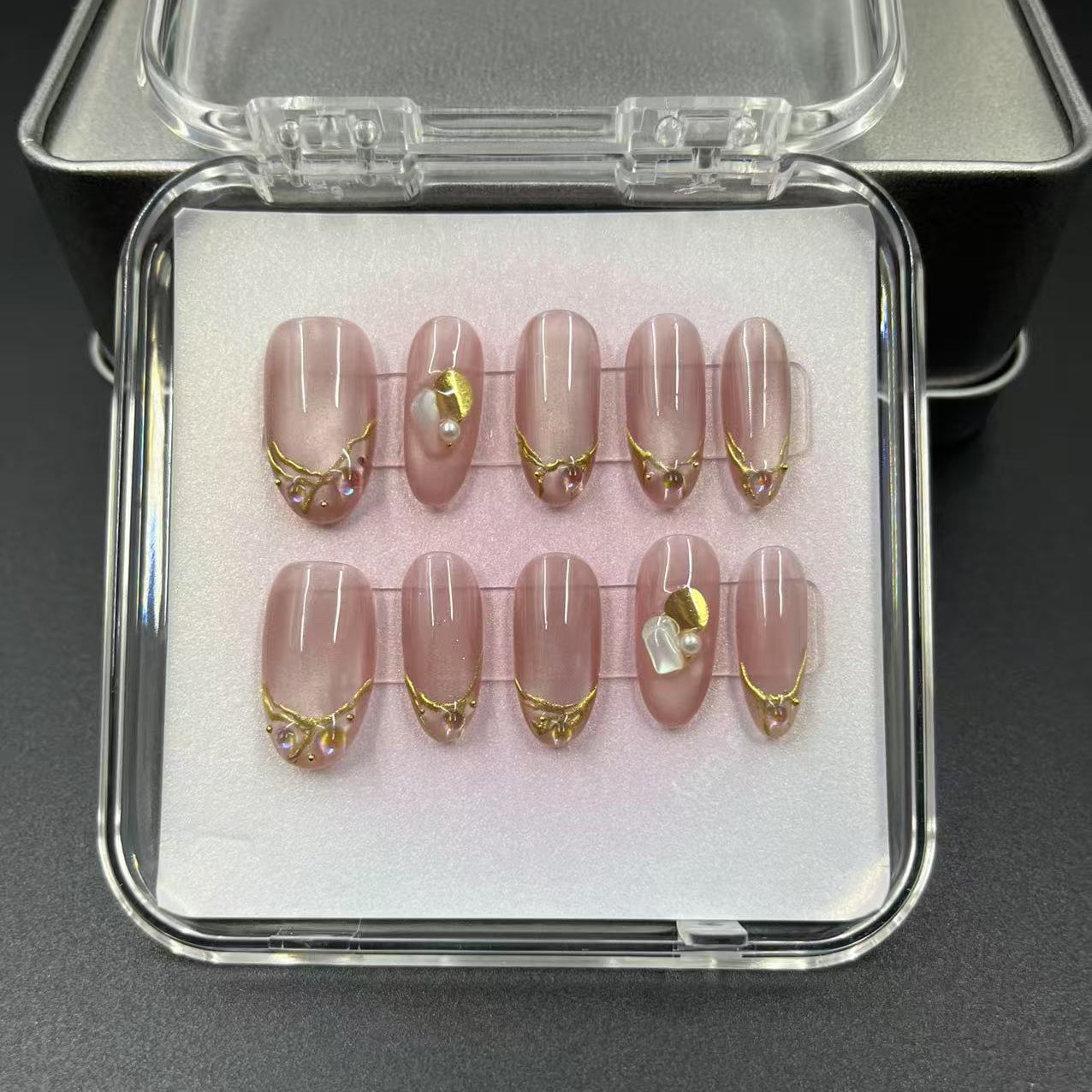 1037- Uñas postizas hechas a mano, de presión, removibles