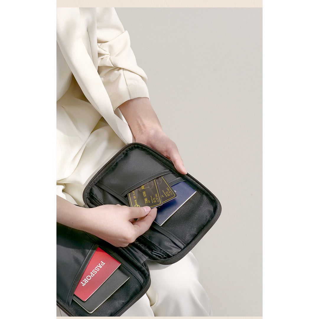 Large capacity passport bag, multi-function document storage bag, PU waterproof travel storage bag, anti-theft tote certificate bag.