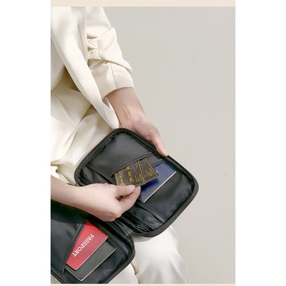 Large capacity passport bag, multi-function document storage bag, PU waterproof travel storage bag, anti-theft tote certificate bag.