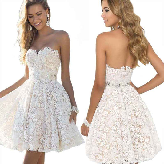 White Breast Wrap Bridesmaids Fluffy Middress Evening Dress Sexy White Floral Wrap Dress Summer