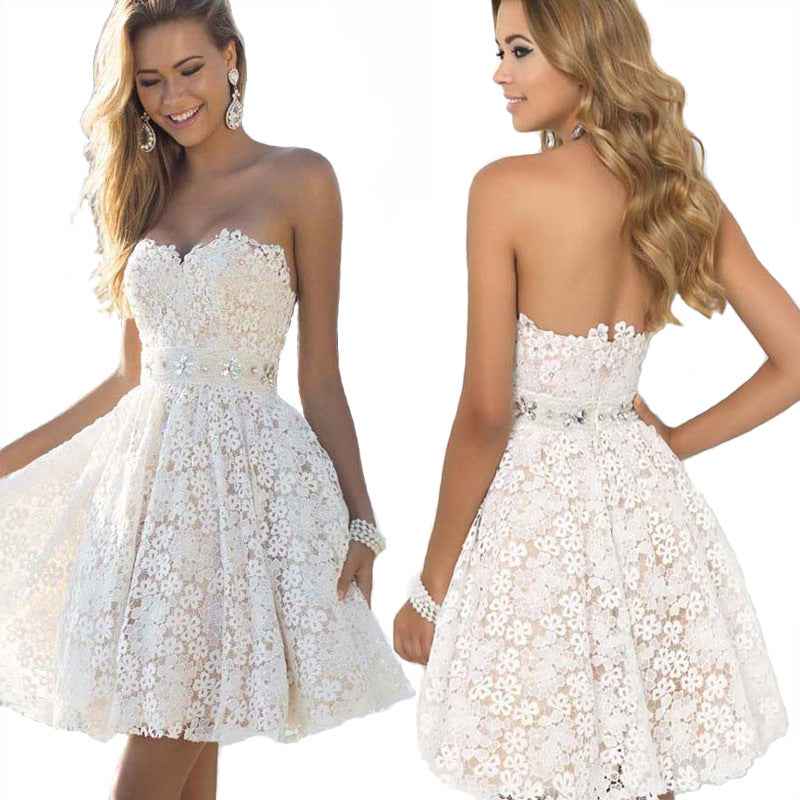 White Breast Wrap Bridesmaids Fluffy Middress Evening Dress Sexy White Floral Wrap Dress Summer