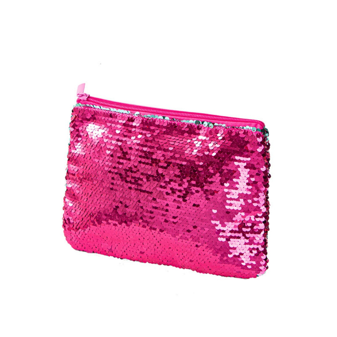 Mermaid sequined pencil case, two-color stationery storage bag, portable cosmetics change purse, small purse