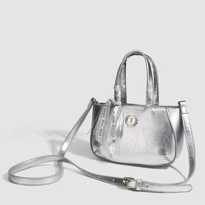 Metallic small tote bag, small handbag ladies, fashionable silver square bag, versatile shoulder Crossbody bag