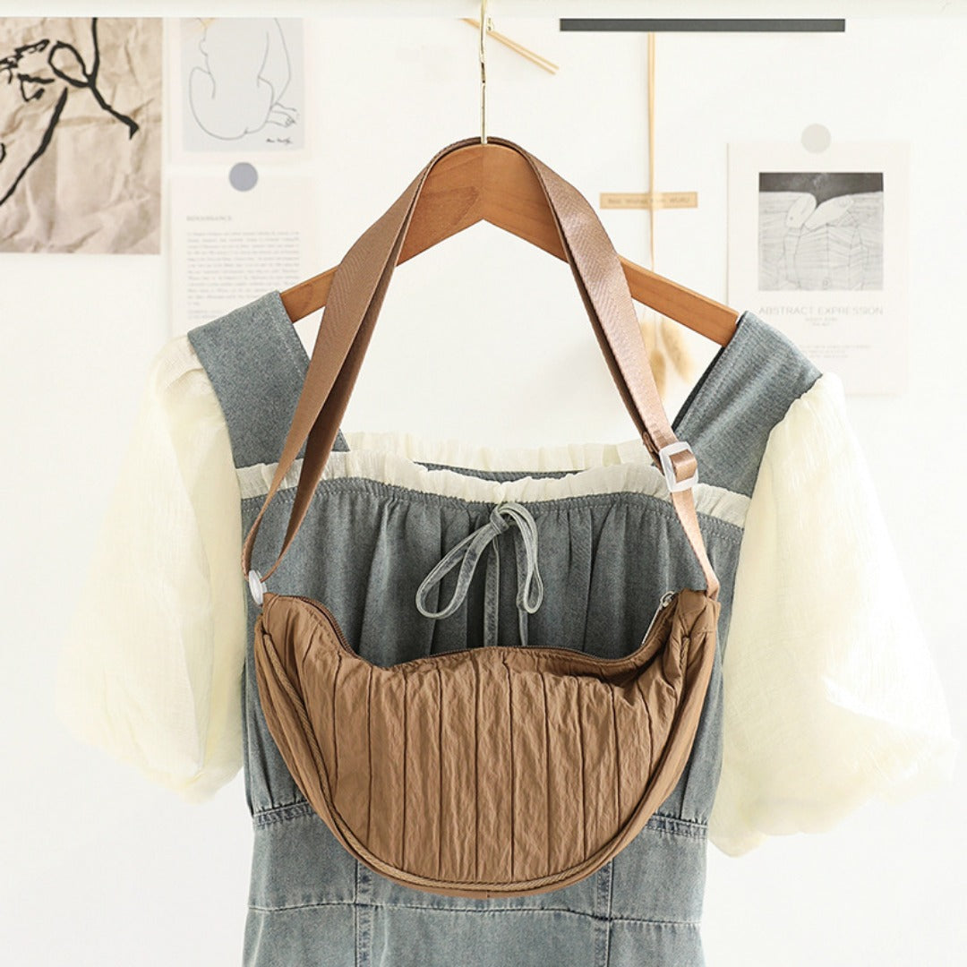 Casual Nylon Cloth Hobo Bag – Simple Pleated Striped Shoulder Bag, Lightweight Shopping Crossbody Small Square Bag