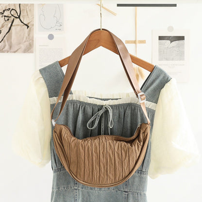 Casual Nylon Cloth Hobo Bag – Simple Pleated Striped Shoulder Bag, Lightweight Shopping Crossbody Small Square Bag