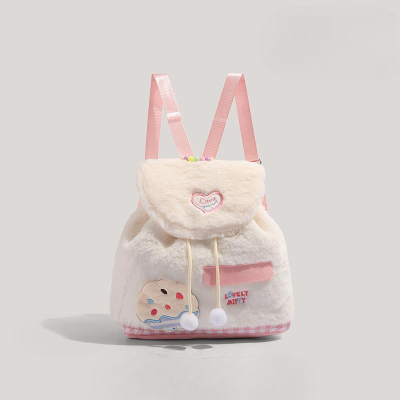 Mochila pequeña y esponjosa para otoño e invierno, moderna y dulce mochila de peluche para mujer, versátil bolso para estudiantes y niños pequeños. 