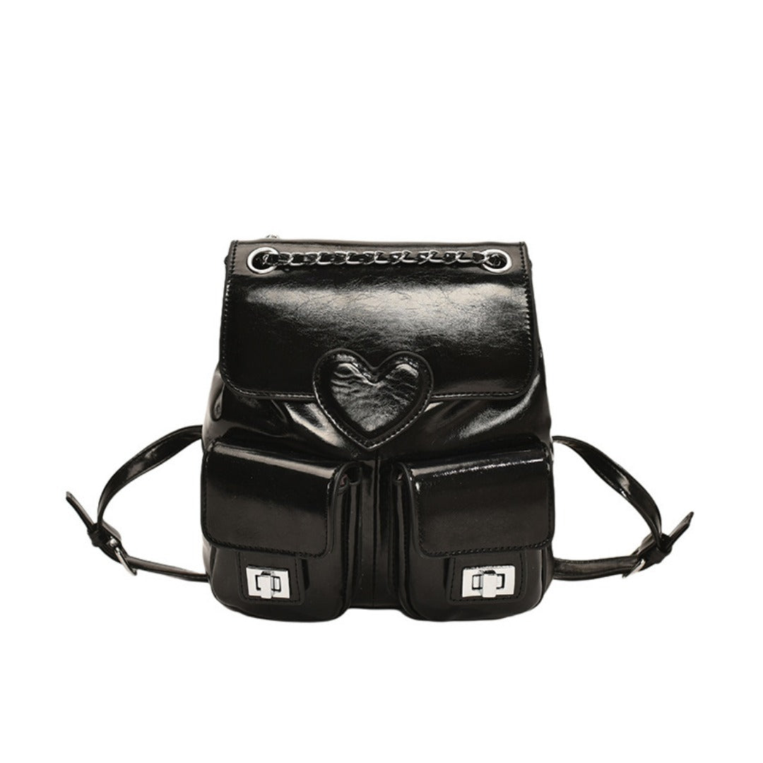 Mochila de mujer con estampado de corazones, mochila versátil con cadena, bolso pequeño de viaje a la moda para mujer 