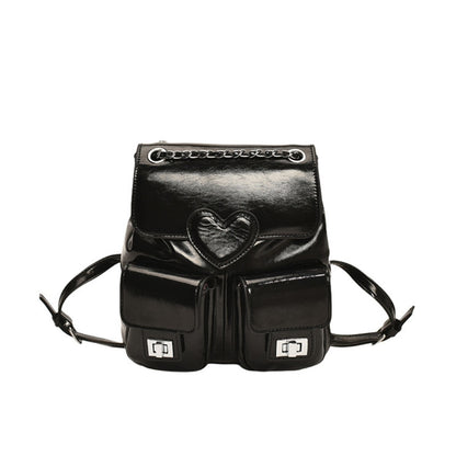 Mochila de mujer con estampado de corazones, mochila versátil con cadena, bolso pequeño de viaje a la moda para mujer 