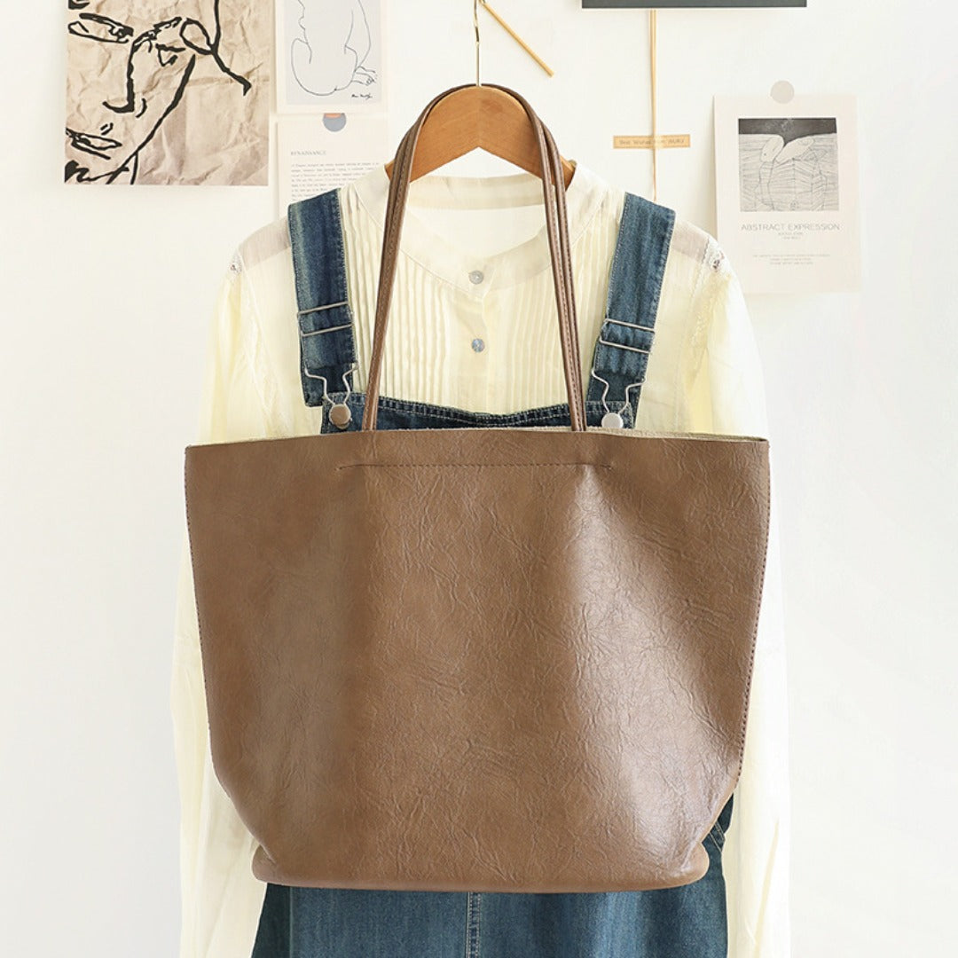 Elegante bolso grande 2 en 1 de PU suave – Bolso de hombro retro para mujer con diseño tote de gran capacidad a la moda 