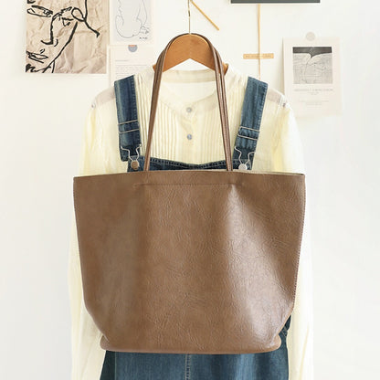 Elegante bolso grande 2 en 1 de PU suave – Bolso de hombro retro para mujer con diseño tote de gran capacidad a la moda 