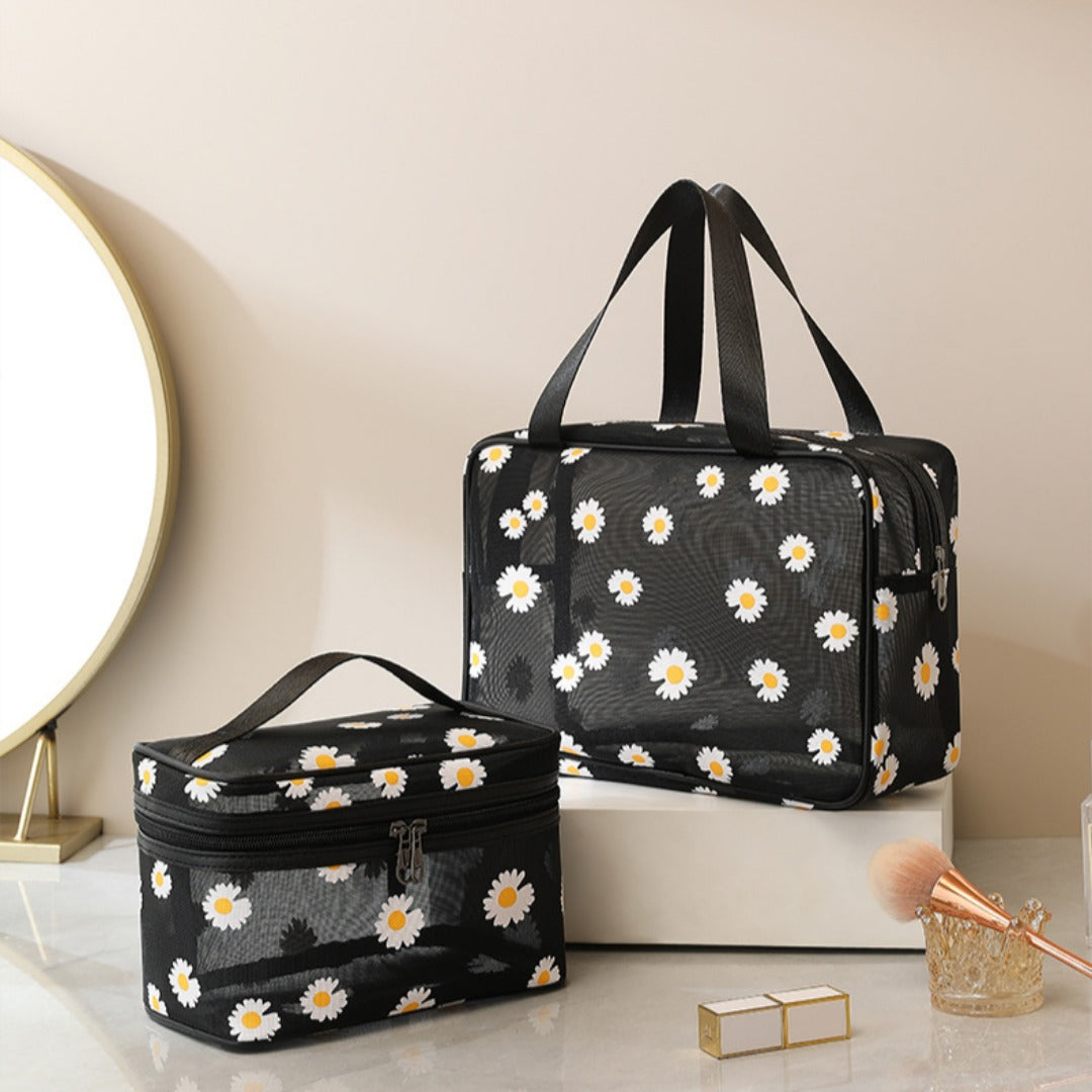 Mesh Cosmetic Bag, Small Daisy Beach Wash Bag, Travel Women's Simple Storage Bag, Go Out Portable Mesh Shower Tote Bag,