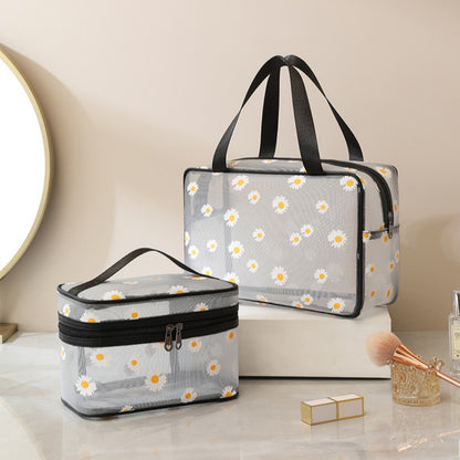 Mesh Cosmetic Bag, Small Daisy Beach Wash Bag, Travel Women's Simple Storage Bag, Go Out Portable Mesh Shower Tote Bag,