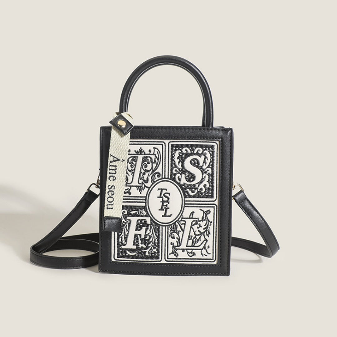 Embroidery small square bag crossbody, versatile casual shoulder bag, Crossbody tote bag small