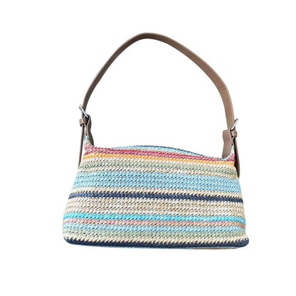 Bolso de paja arcoíris de verano para mujer – Bolso hobo informal de gran capacidad para la playa o vacaciones – 