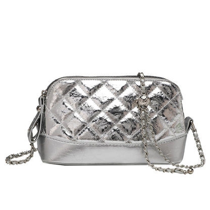 Simple chain bag, silver metallic shoulder Crossbody bag, fashionable small diamond bag women