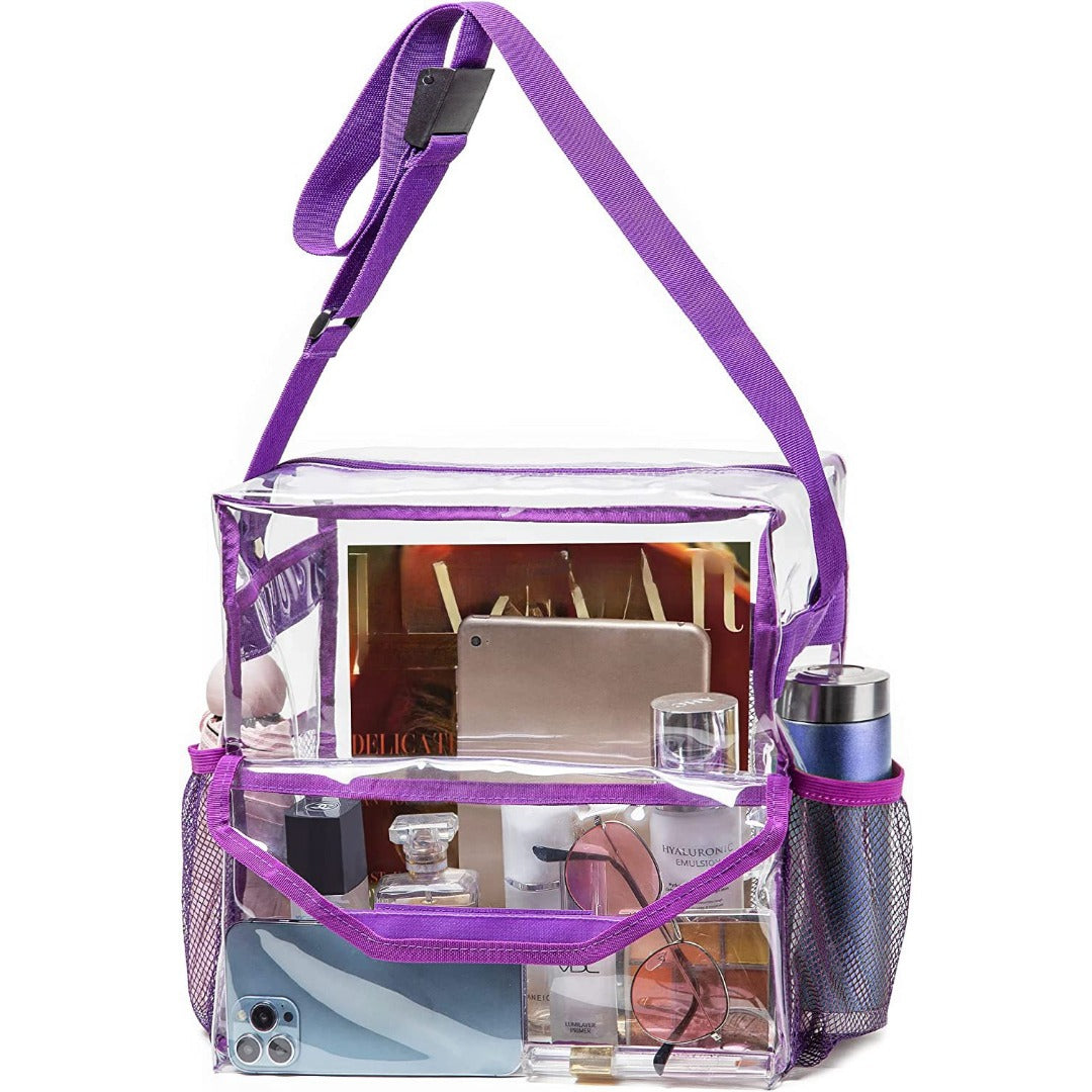 Bolso bandolera transparente de PVC, ajustable para viajes, eventos deportivos y conciertos; bolso de hombro grande transparente con compartimentos tipo hobo. 