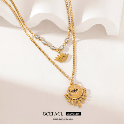316L Stainless Steel Multi-Layer Vintage Eye Pendant Necklace For Women Girl New Trend Waterproof Chain Jewelry Gift