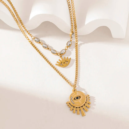 316L Stainless Steel Multi-Layer Vintage Eye Pendant Necklace For Women Girl New Trend Waterproof Chain Jewelry Gift