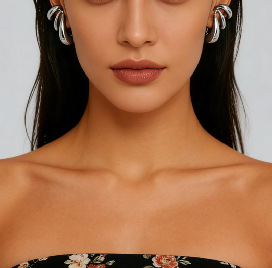 C-Shaped Hoop Ear Cuffs with Spiral & Teardrop Design