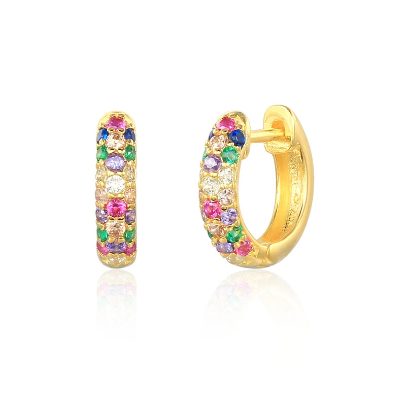 Color Zircon Earrings For Women 925 Sterling Silver Earrings Hoops Pendientes Plata Piercing Gold Jewelry