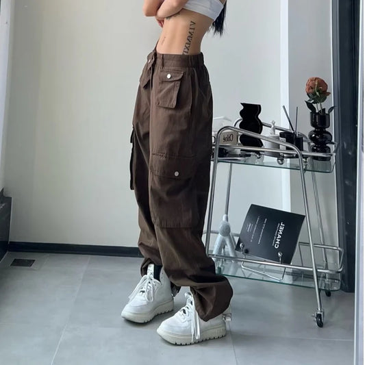 Vintage Cargo Pants Women Gyaru Brown Fashion Baggy Baddies Streetwear Hippie Trousers Casual 90s Aesthetic