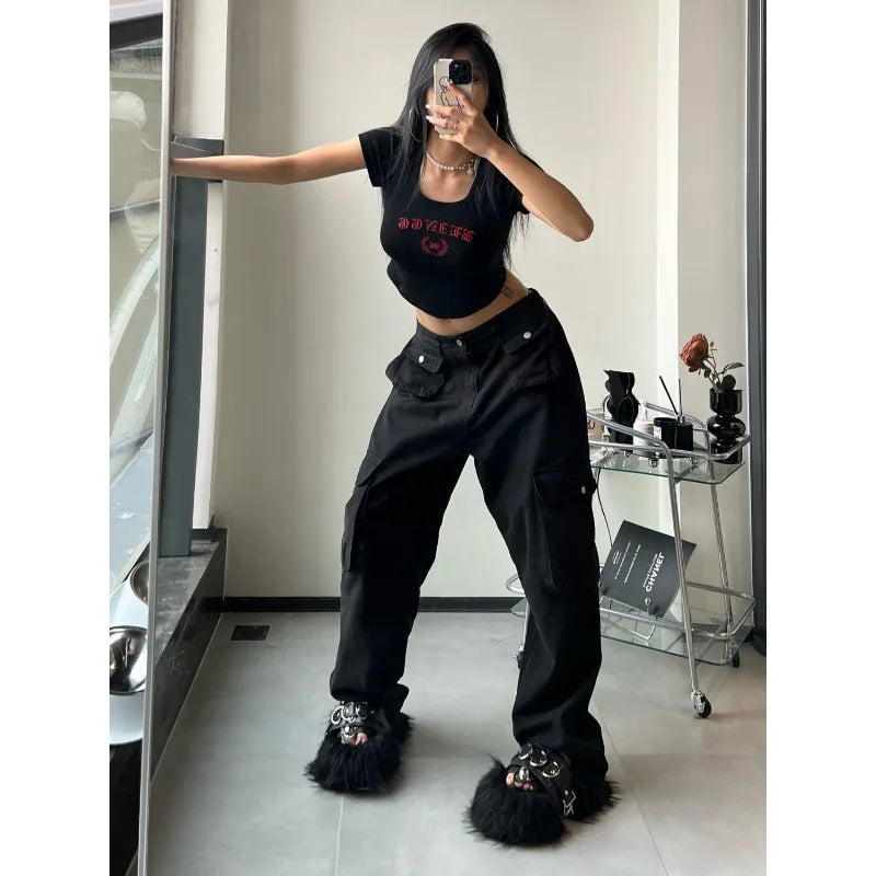 Vintage Cargo Pants Women Gyaru Brown Fashion Baggy Baddies Streetwear Hippie Trousers Casual 90s Aesthetic