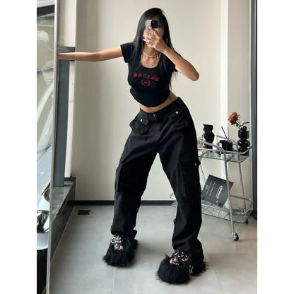 Vintage Cargo Pants Women Gyaru Brown Fashion Baggy Baddies Streetwear Hippie Trousers Casual 90s Aesthetic