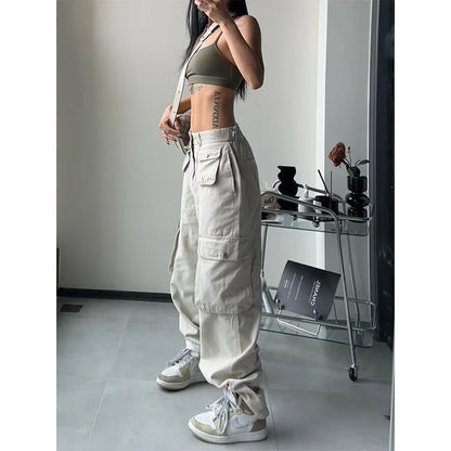 Vintage Cargo Pants Women Gyaru Brown Fashion Baggy Baddies Streetwear Hippie Trousers Casual 90s Aesthetic