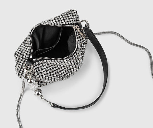 Bolso bandolera de noche con cadena y pedrería