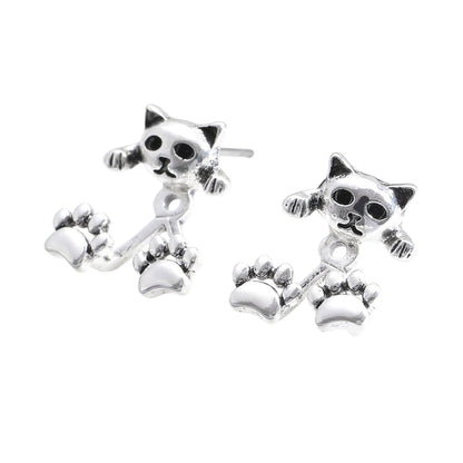 Eco-Alloy Vintage Cat & Cat Paw Back Earrings