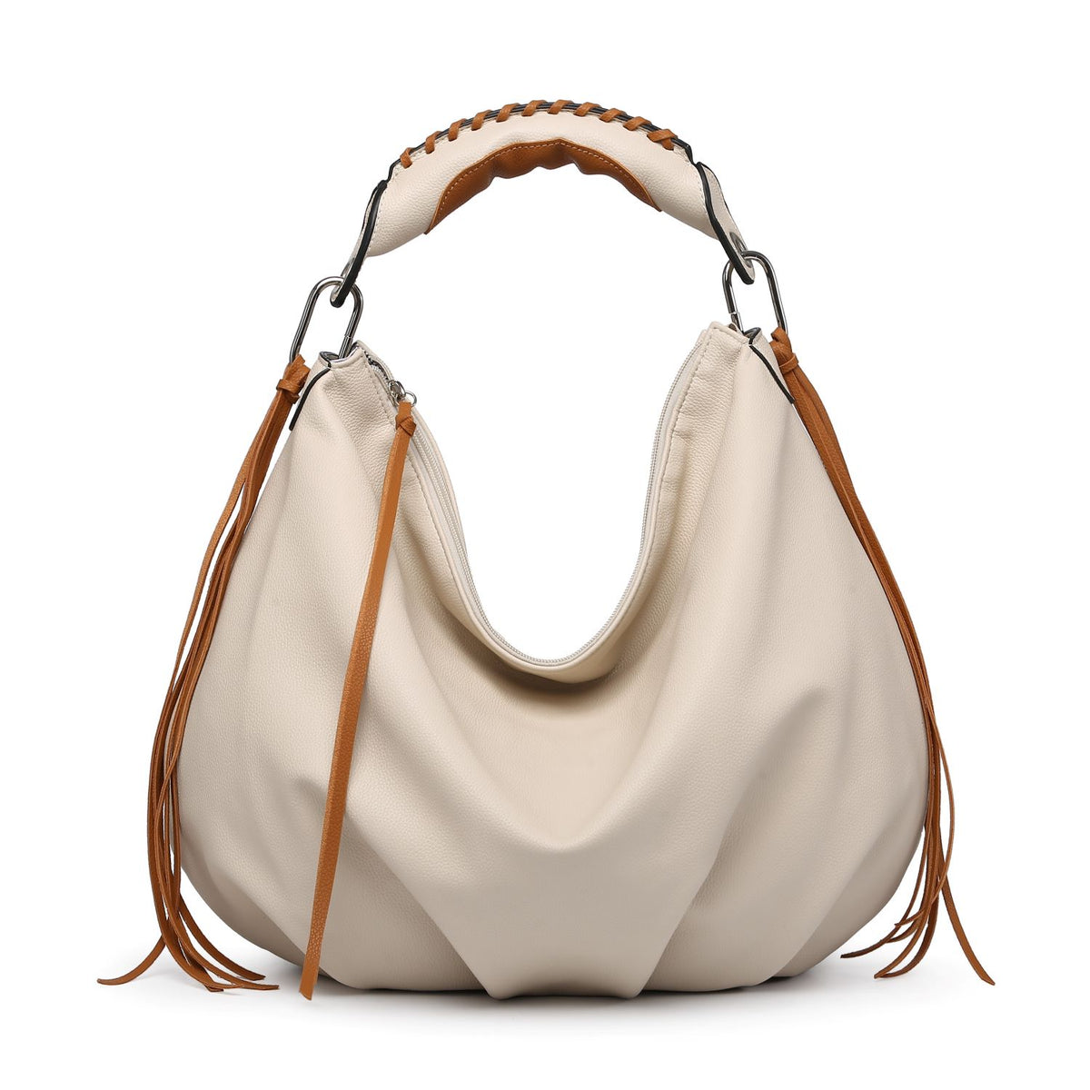 Bolso hobo para mujer con asa tejida en contraste