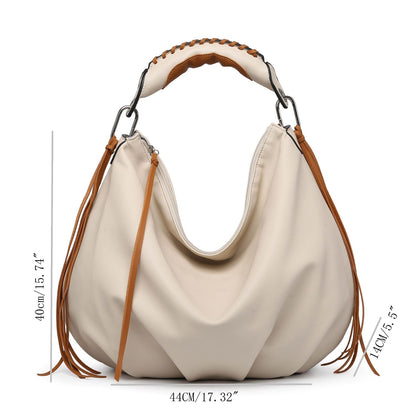 Bolso hobo para mujer con asa tejida en contraste