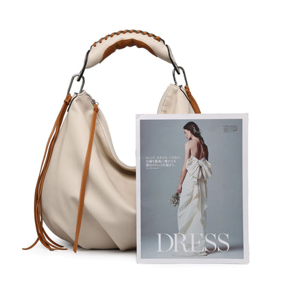 Bolso hobo para mujer con asa tejida en contraste