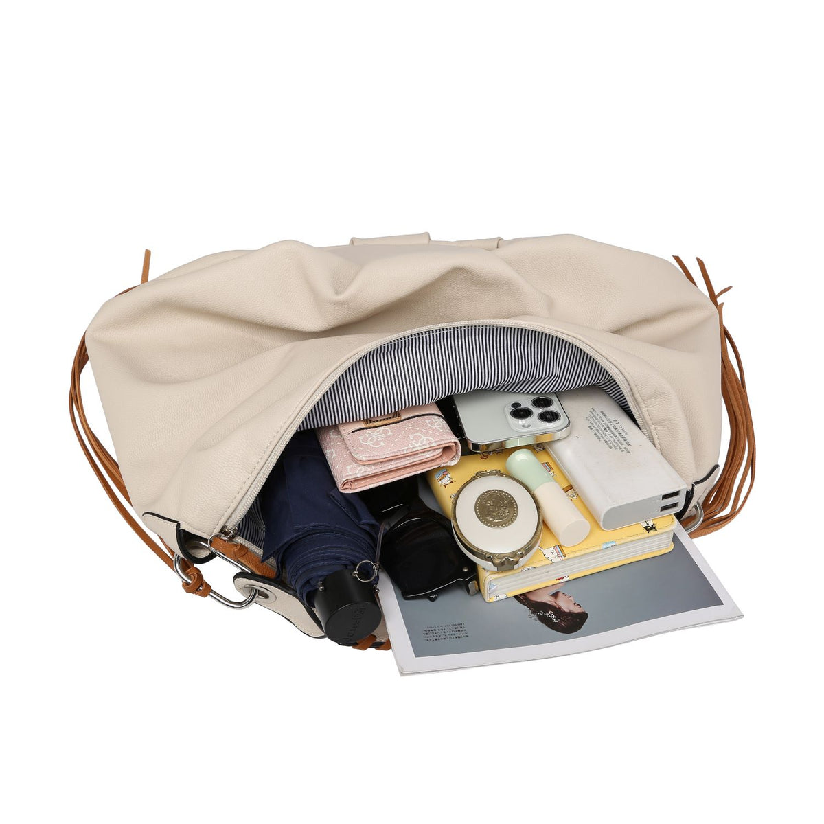 Bolso hobo para mujer con asa tejida en contraste