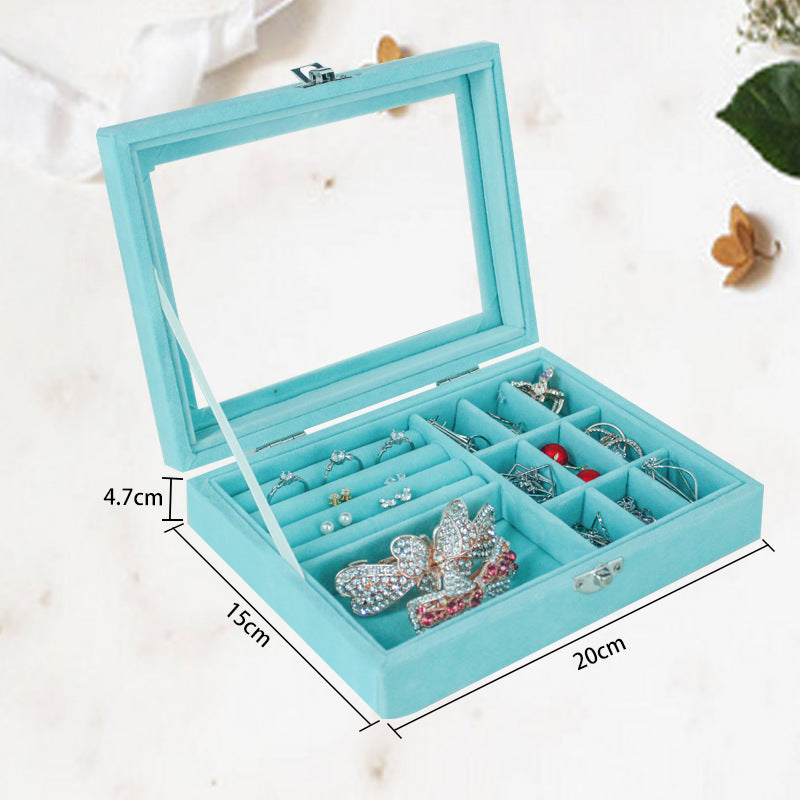 Flannel jewelry storage box, anti-oxidation transparent portable jewelry box, earrings, earrings, jewelry box.