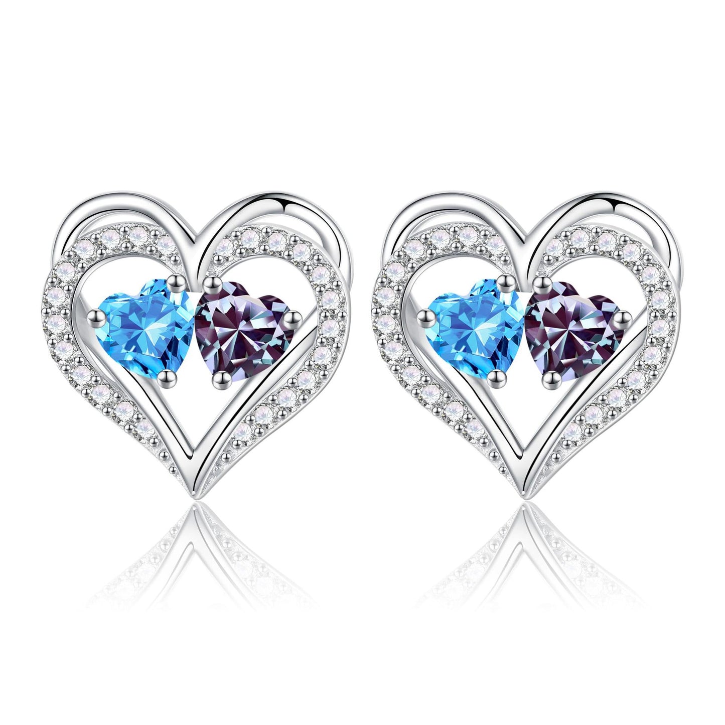Sterling Silver Birthstone Heart Earrings new