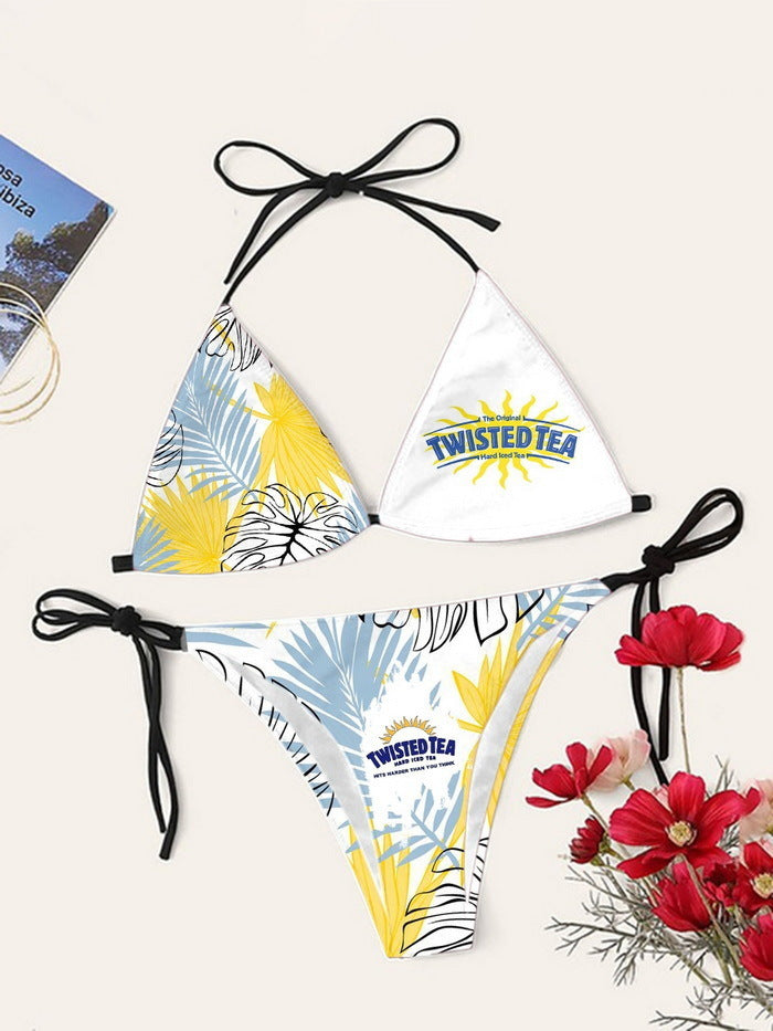 Bikini printed strap swimsuit set backless split swimsuit