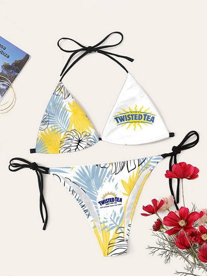 Bikini printed strap swimsuit set backless split swimsuit