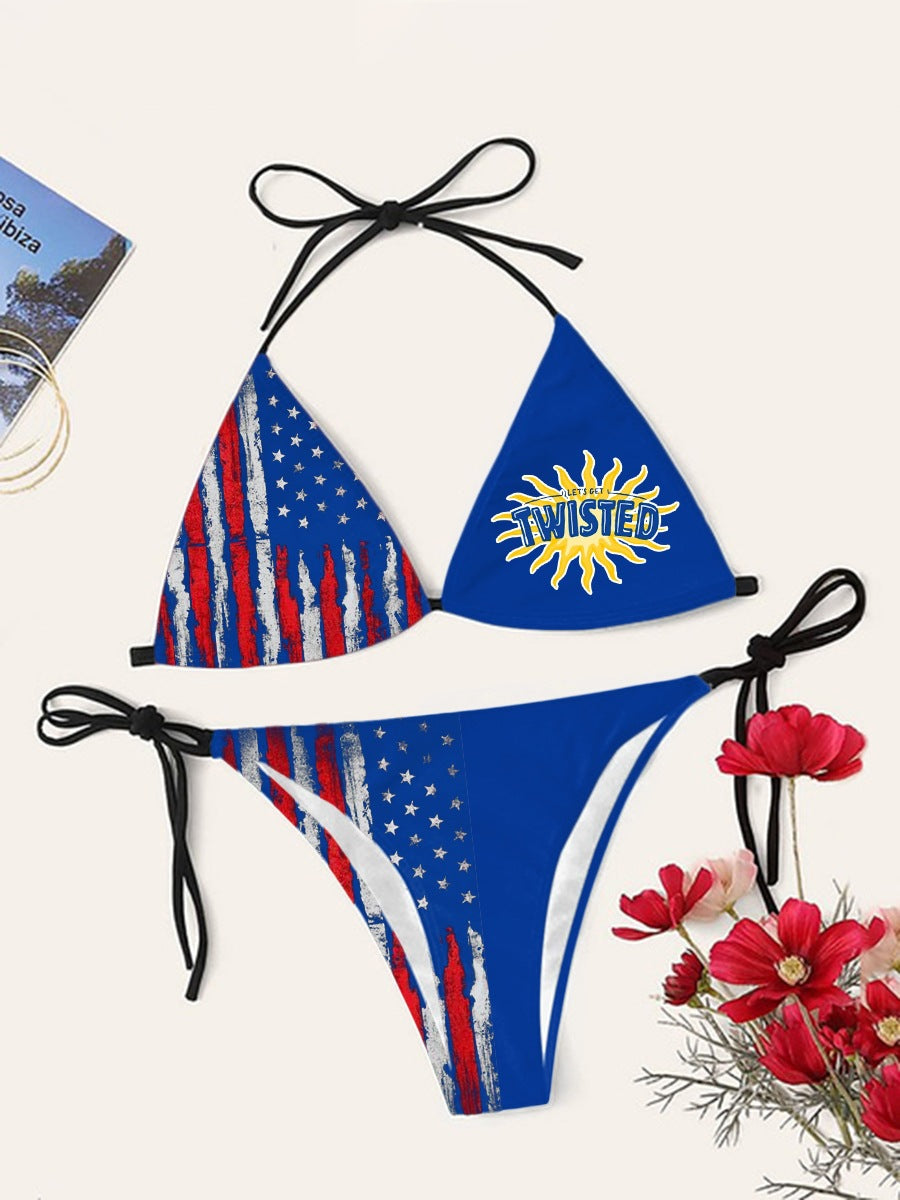 Digital Print Sexy Halter Bikini Set - Two-Piece Adjustable Swimwear for Women