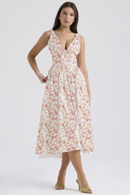 Summer Slim Suspender Long Dress Fashion Printed V-Neck Temperament Dress