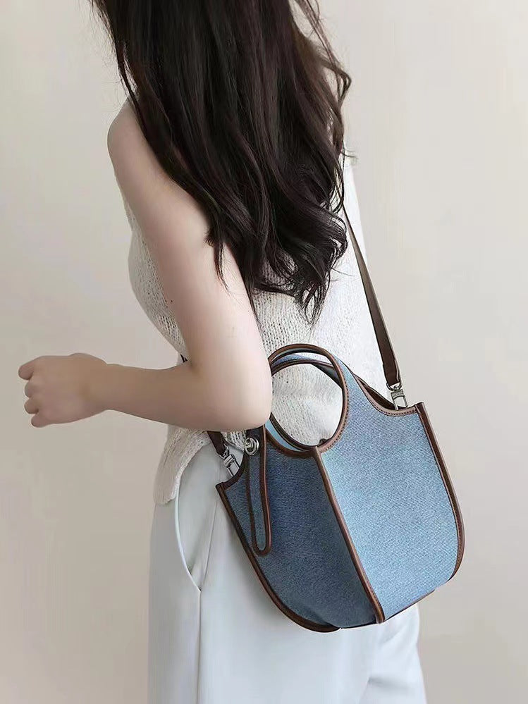 Small top handle purse, women's bag fruit basket bag, denim crossbody bucket vegetable basket bag, women's three-dimensional bag
